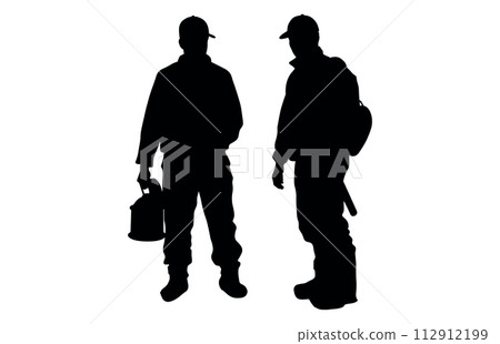 Fireman and plumber silhouette, plumber wearing uniforms silhouette bundle 112912199