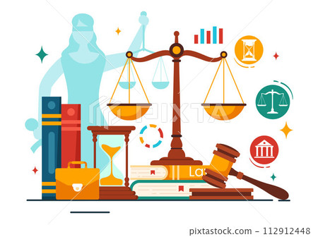 Law Firm Services Vector Illustration with Justice, Legal Advice, Judgement and Lawyer Consultant in Flat Cartoon Background Design 112912448