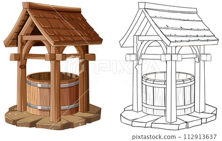 Rustic Wooden Well Illustration 112913637