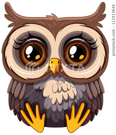 Adorable Cartoon Owl Illustration 112913648
