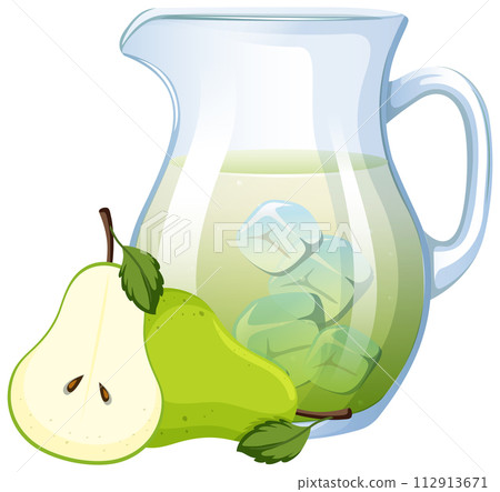 Refreshing Pear Juice in Glass Pitcher 112913671