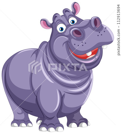 Cheerful Cartoon Hippopotamus Illustration 112913694