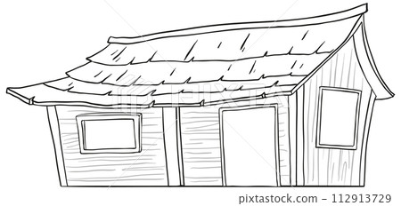 Quaint Wooden Cottage Illustration Quaint Wooden Cottage Illustration 112913729