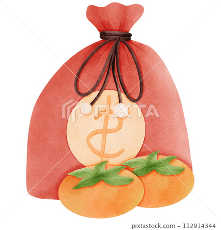 Money bag with persimmon  112914344
