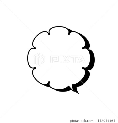 Simple monochrome fluffy speech bubble_With main line_With shadow_Single item facing right 112914361