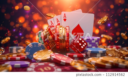cards with casino gambling chips 112914562
