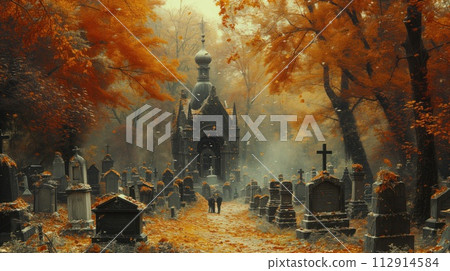 old cemetery on an autumn day 112914584