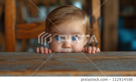 portrait of a child peeking 112914586