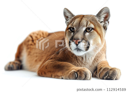 wild cat puma on a white background Stock Illustration 112914589 PIXTA