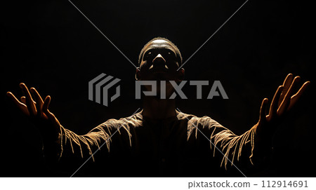 outstretched hands closeup black background 112914691