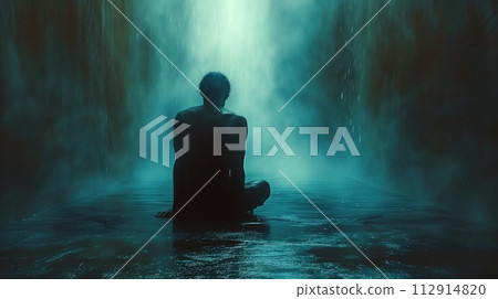 silhouette of a man in the rain 112914820