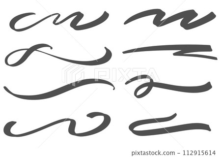 Swoosh vector lines. Hand drawn swash and swish strokes with swirl tail. Calligraphy squiggle waves. Doodle decorative marker flourish. Swoosh vector lines. Hand drawn swash and swish strokes with swirl tail. Calligraphy squiggle waves. Doodle decorative marker flourish. 112915614