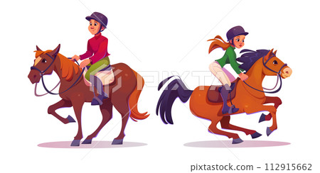 Horse rider man and woman in equipment. 112915662