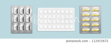 Pill blister with medicines. Realistic 3d mockup Pill blister with medicines. Realistic 3d mockup 112915672