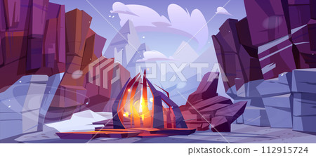 Magic portal in snow winter mountain landscape Magic portal in snow winter mountain landscape 112915724