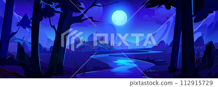 Night river in mountain valley 112915729