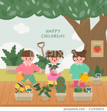 happy children and vegetables in the park 112916031