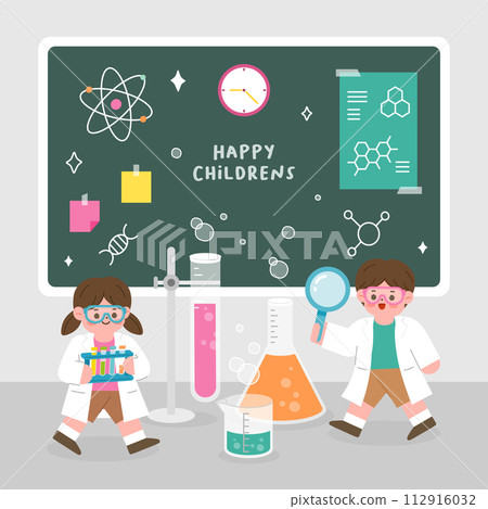children science chemistry experiment with chemistry teacher 112916032