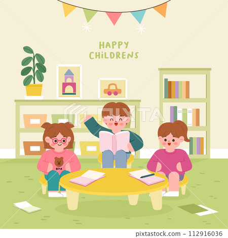 happy kids group at school 112916036