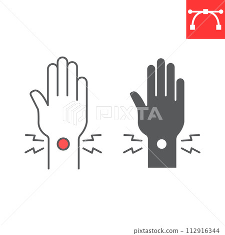 Wrist pain line and glyph icon Wrist pain line and glyph icon 112916344