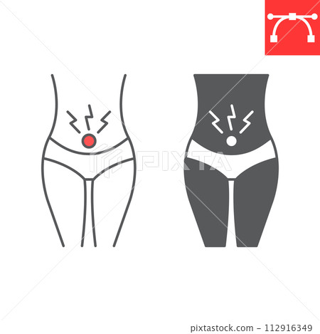 Menstrual cramps line and glyph icon 112916349