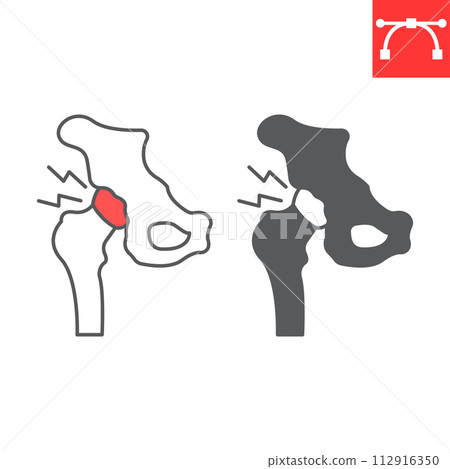 Hip pain line and glyph icon 112916350