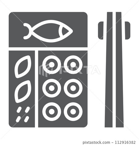 Bento glyph icon, asian and food, japanese lunch box sign, vector graphics, a solid pattern on a white background. 112916382