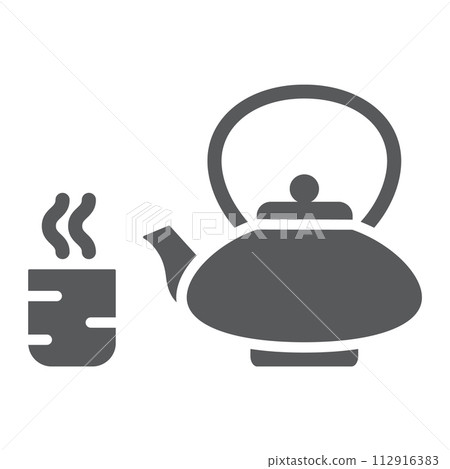 Japanese tea glyph icon, asian and drink, kettle and cup sign, vector graphics, a solid pattern on a white background. 112916383