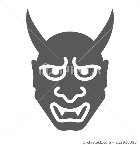 Hannya glyph icon, asian and demon, japanese mask sign, vector graphics, a solid pattern on a white background. 112916388