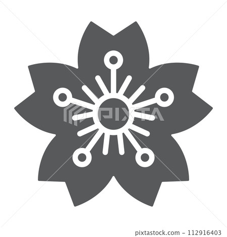 Sakura glyph icon, japan and flower, cherry blossom sign, vector graphics, a solid pattern on a white background. Sakura glyph icon, japan and flower, cherry blossom sign, vector graphics, a solid pattern on a white background. 112916403