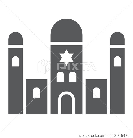 Synagogue glyph icon, religion and architecture, jewish church sign, vector graphics, a solid pattern on a white background. Synagogue glyph icon, religion and architecture, jewish church sign, vector graphics, a solid pattern on a white background. 112916423