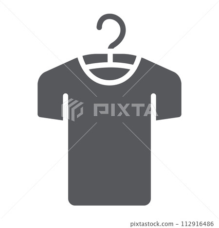 Clothes on hanger glyph icon, fashion and clothing, tshirt on hanger sign, vector graphics, a solid pattern on a white background. 112916486
