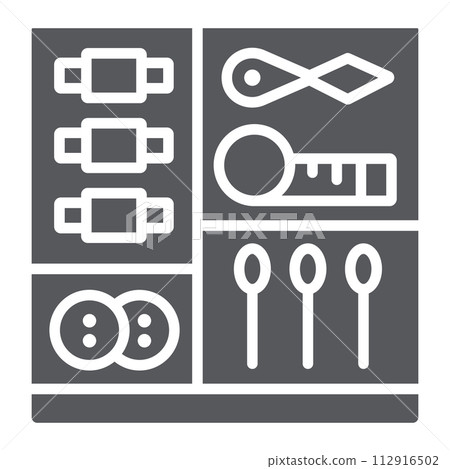 Sewing kit glyph icon, craft and sew, tailor kit sign, vector graphics, a solid pattern on a white background. 112916502