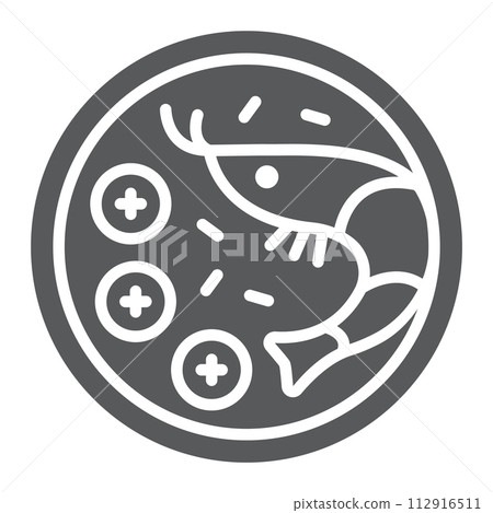 Tom yum goong glyph icon, thai and food, shrimp sign, vector graphics, a solid pattern on a white background. 112916511