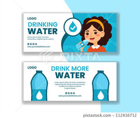 Drinking Water Horizontal Banner Flat Cartoon Hand Drawn Templates Background Illustration Drinking Water Horizontal Banner Flat Cartoon Hand Drawn Templates Background Illustration 112916712
