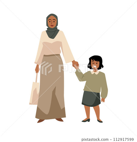 Muslim mother and child wearing hijab on isolated background. 112917599