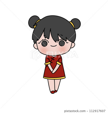 A cartoon girl in a red dress with a red bow on her head 112917607