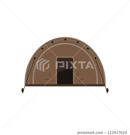 Tourist camping tent, vector cartoon brown campsite canopy round shape equipment for traveling hiking, front view 112917628