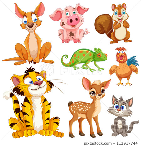 Colorful Assortment of Cartoon Animals 112917744