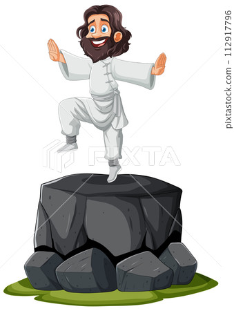 Joyful Man Practicing Balance on Rock Joyful Man Practicing Balance on Rock 112917796