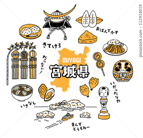 Simple and cute illustration set related to Miyagi prefecture (2 colors) 112918019