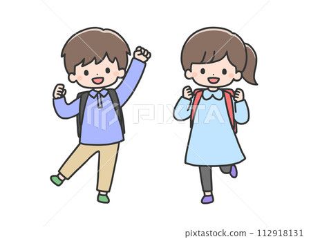 快樂的小學男孩和女孩 112918131