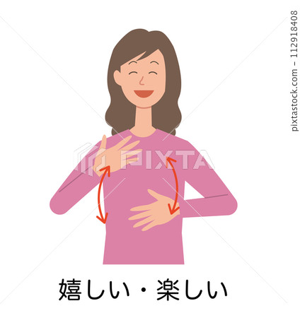 一個女人做快樂/有趣的手語的插圖 112918408