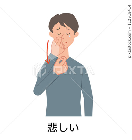 一個男人做悲傷手語的插圖 一個男人做悲傷手語的插圖 112918414