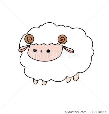 A cartoon sheep with horns on its head 112918434