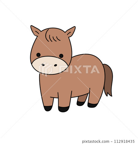 A cartoon horse is standing in front of a white background 112918435