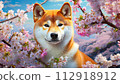 Cherry blossoms and Shiba Inu 112918912