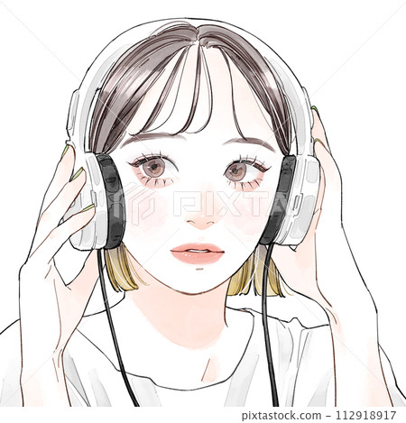 A woman listening to music with headphones 112918917