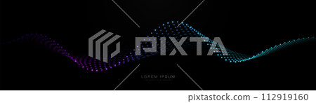 Abstract background with blue and purple glowing wavy particle lines. Modern minimal trendy shiny magenta lines pattern. Vector illustration 112919160