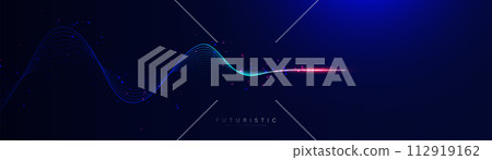 Abstract background with blue glowing flow wavy lines particle. Futuristic connection technology. Vector illustration 112919162